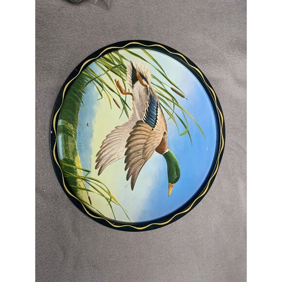 Vintage Metal Duck Themed Wall Decor Plate by James Artig 11" Round Nature Art - Picture 6 of 13